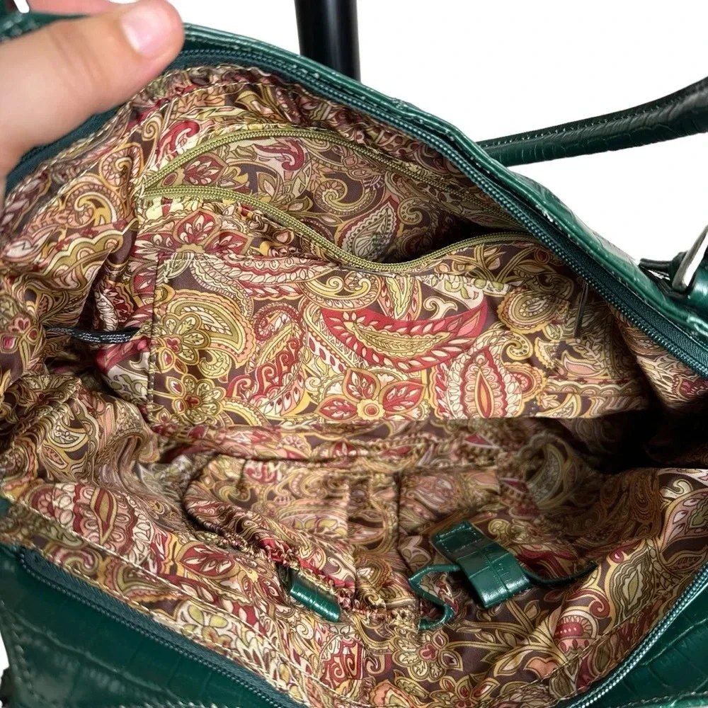 MAXX New York Green Croc Embossed Leather Shoulder Bag Silver Hardware Mobwife - Picture 4 of 16